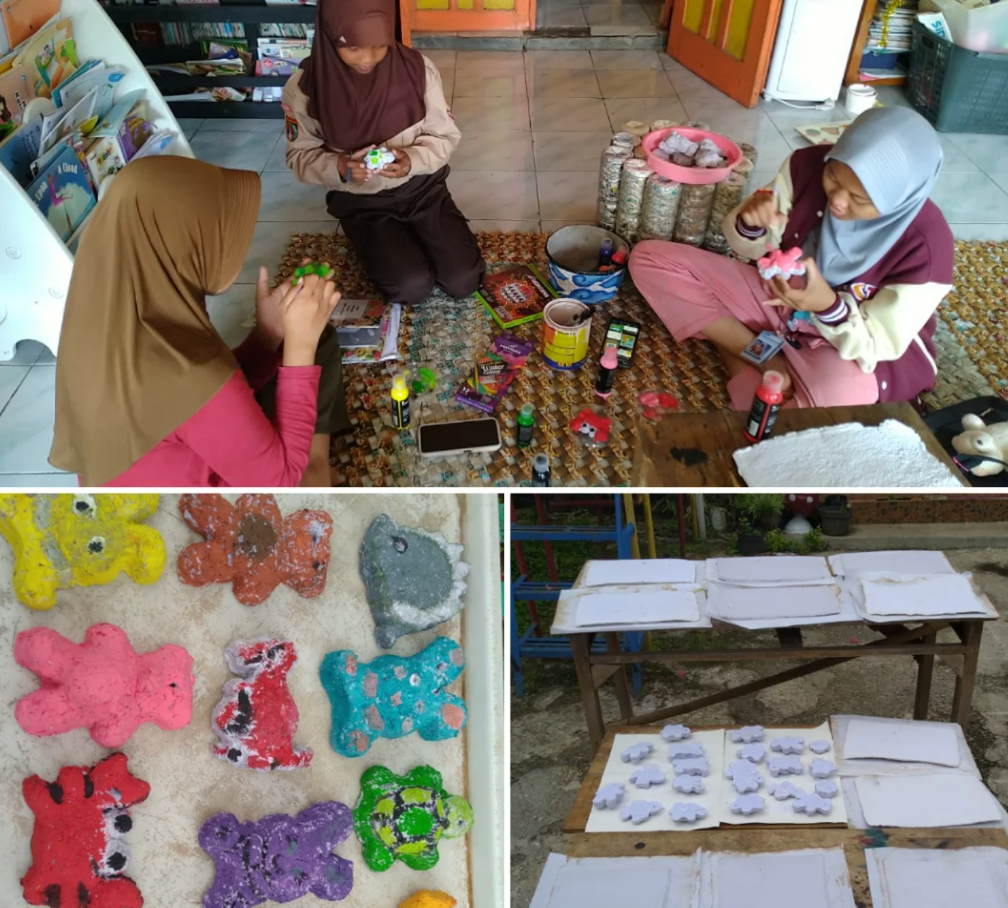 Semangat Belajar, Anak-Anak Tekun Membuat Kerajinan Daur Ulang Kertas di Limbah Pustaka